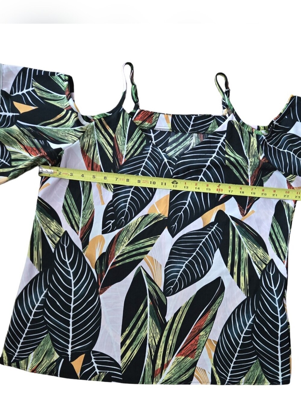 Tropical Cold-Shoulder Leaf Print Top Travel Resortwear Beach Summer Vacation XL - Picture 4 of 9